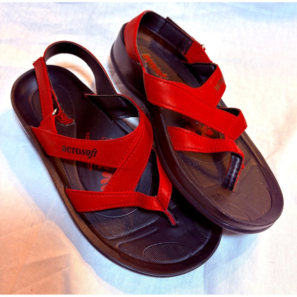 Aerosoft Women Red Comfort Strappy Slingback Thong Sandals Size 37 EU 6-6.5 US